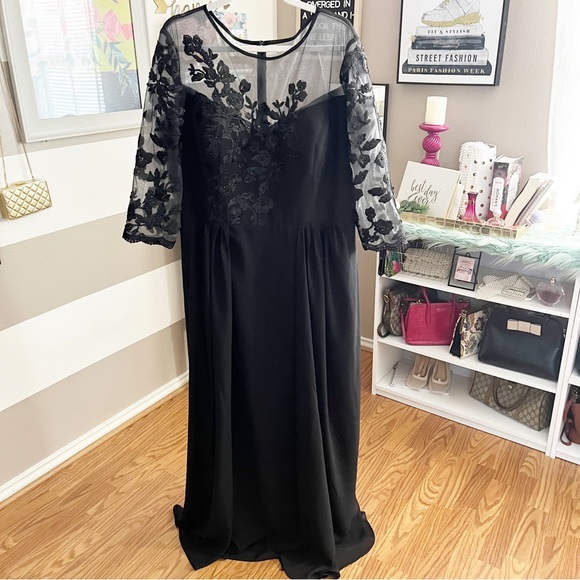 TS Couture black floral mesh long formal mother of the bride dress - Picture 9 of 11